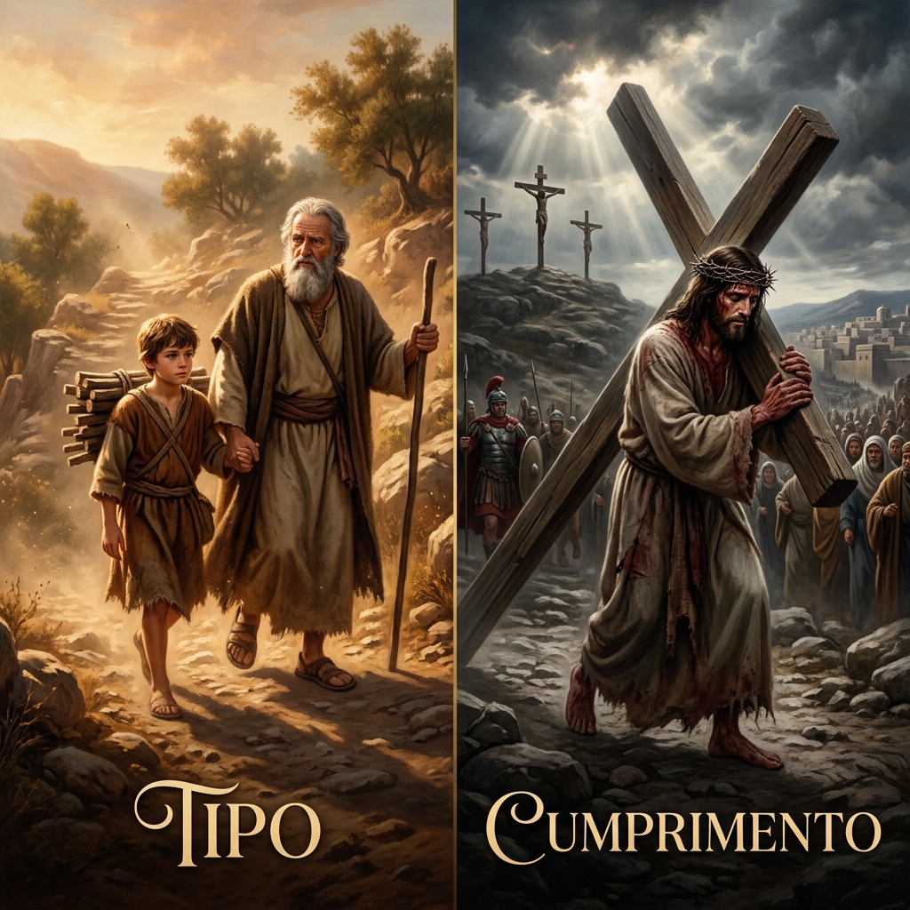 Tipologia: Isaque carregando a lenha no Monte Moriá paralelo a Cristo carregando a cruz no Calvário